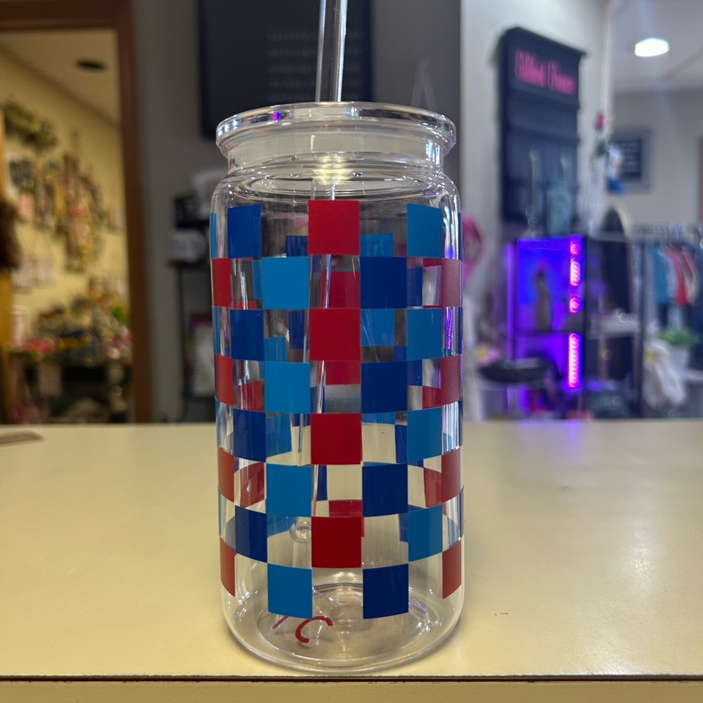 Colorful Checkered Tumbler with Straw